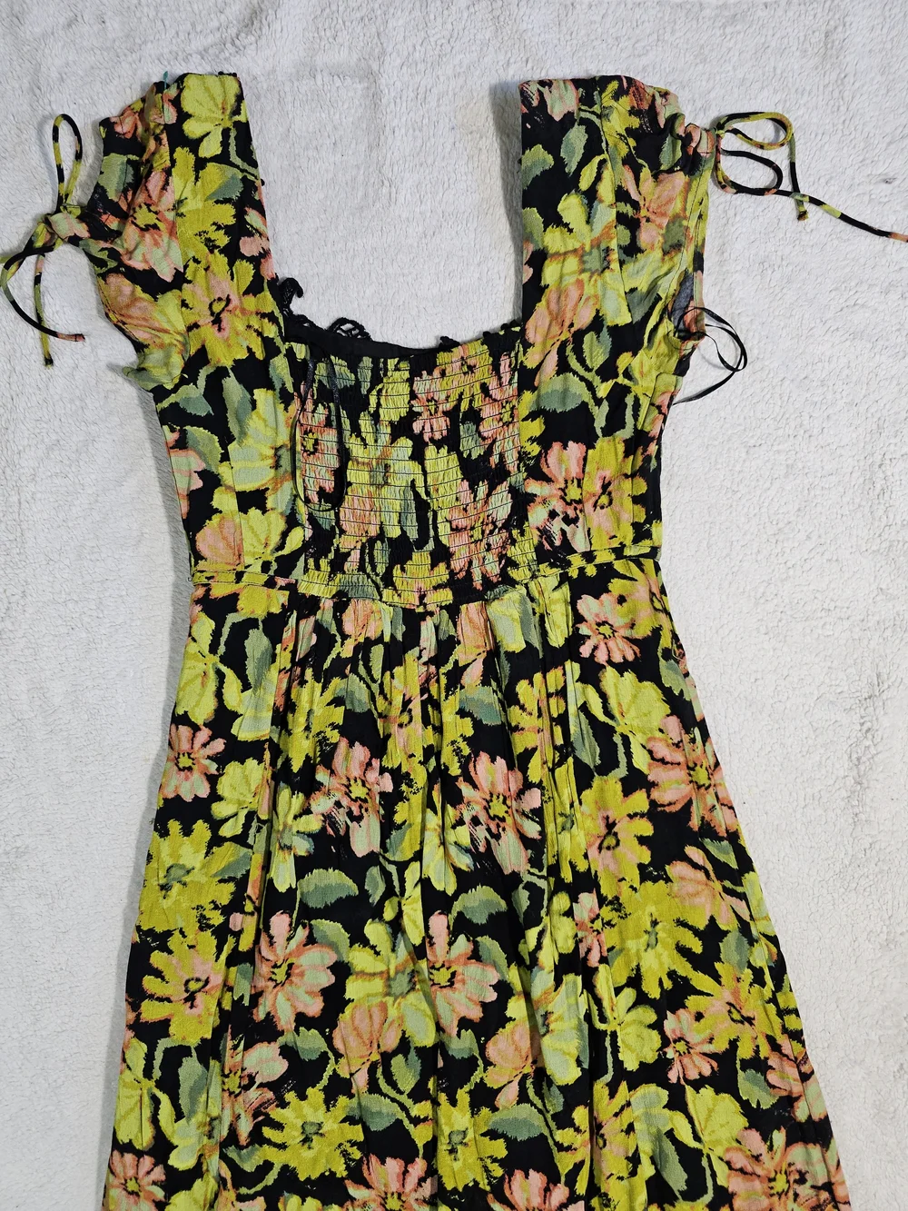 Free People Pippa Floral Maxi Dress XS Black Yellow Lace Square Neck.